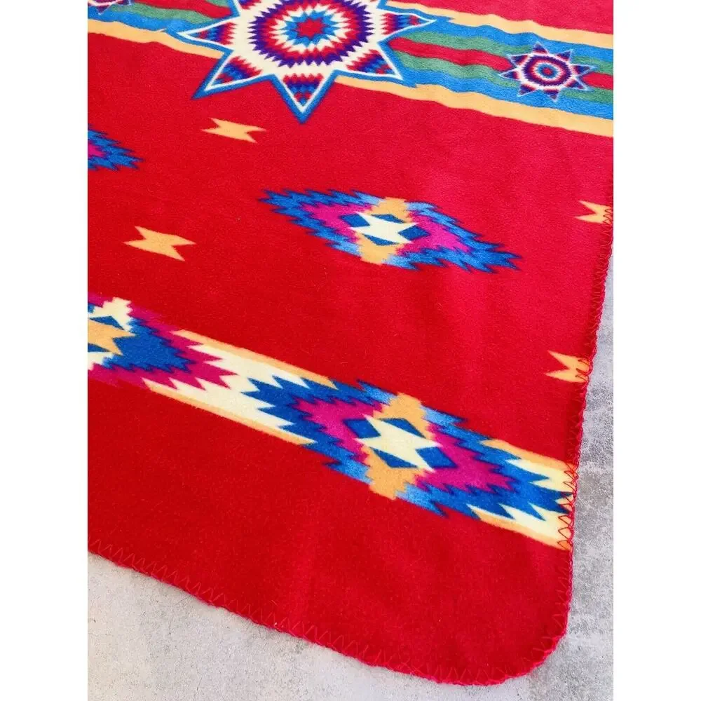 St Labre Indian School Montana Blanket Southwestern Throw Red Blue Green 34x46”